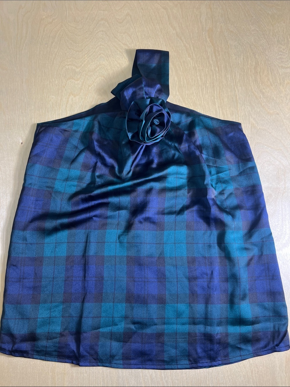 Ann Taylor Navy and Teal Plaid Halter Top size XXSP